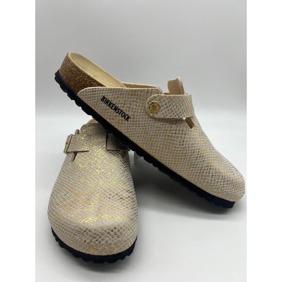 Birkenstock Boston Clogs Men\'s Size 10 Shiny Gold Python Eggshell New main image 12